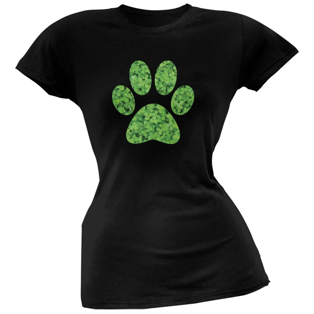 St. Patricks Day - Dog Paw Black Soft Juniors T-Shirt sold by Old Glory
