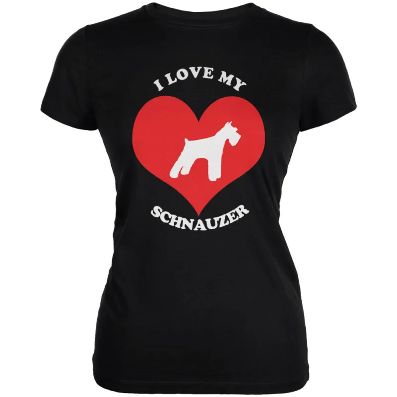 Valentines I Love My Schnauzer Black Juniors Soft T-Shirt sold by Old Glory