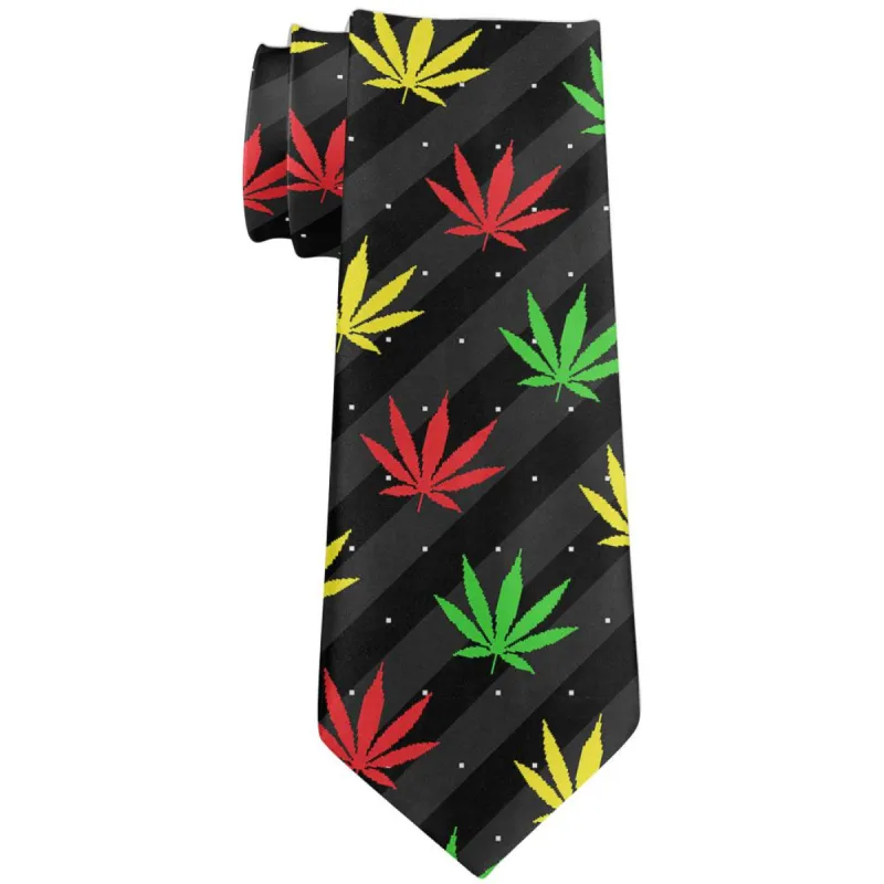 Pot Leaf Rasta Ugly Christmas Stripe Pattern All Over Neck Tie sold by Old Glory