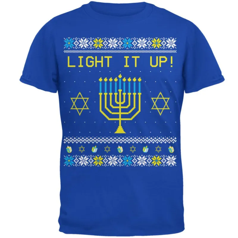Hanukkah Light It Up Ugly Christmas Sweater Mens Soft T Shirt sold by Old Glory