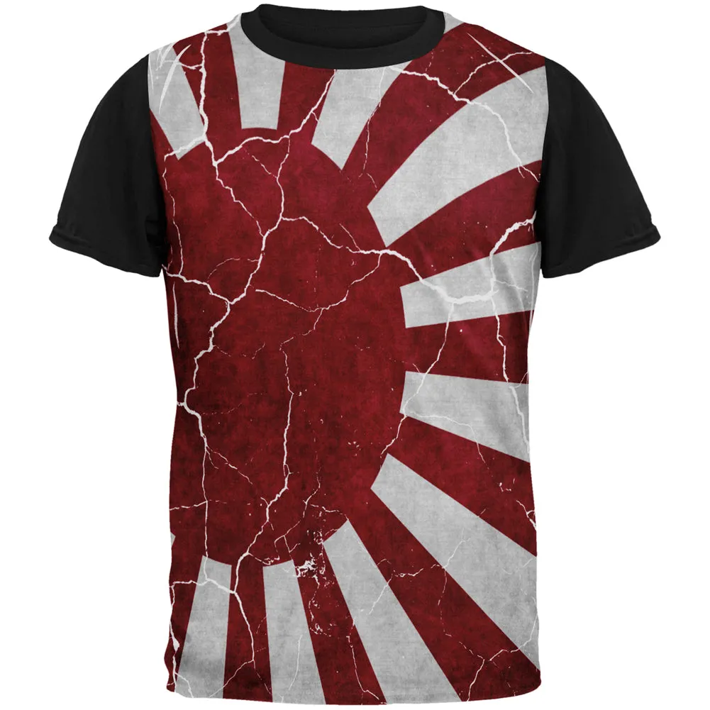 Distressed Japanese Rising Sun Flag All Over Mens Black Back T Shirt sold by Old Glory