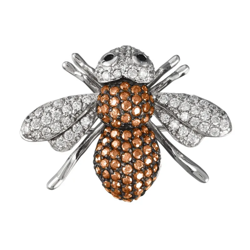 Brown Zirconia Studded Bee Sterling Silver Pin/Pendant sold by Old Glory