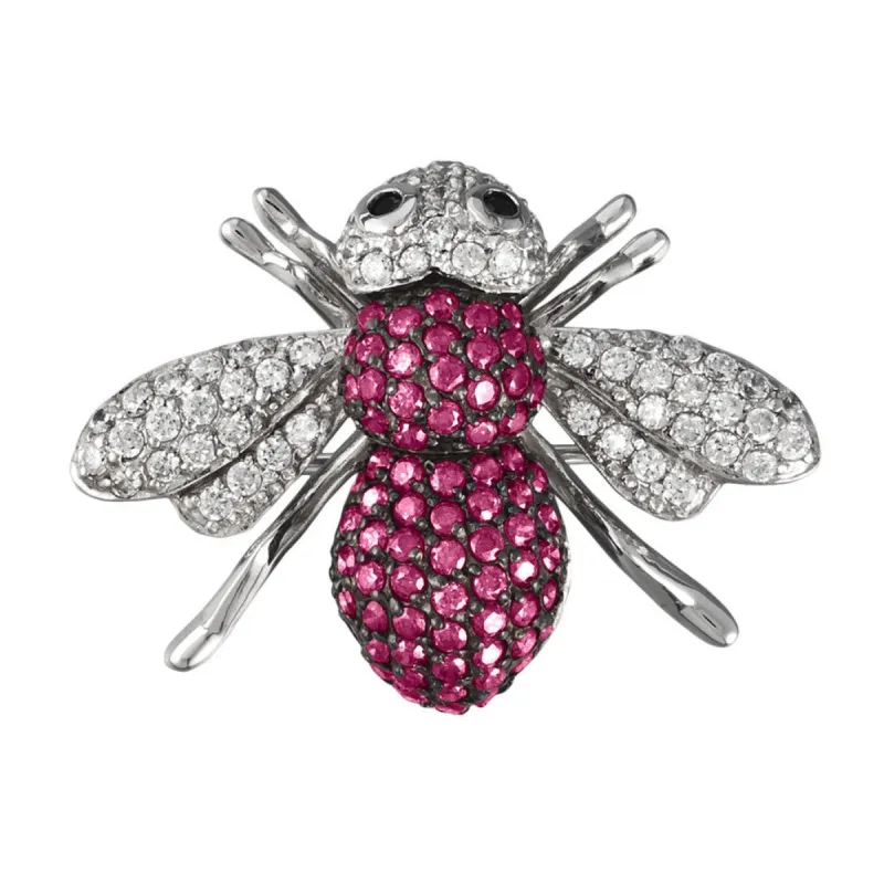 Pink Zirconia Studded Bee Sterling Silver Pin/Pendant sold by Old Glory