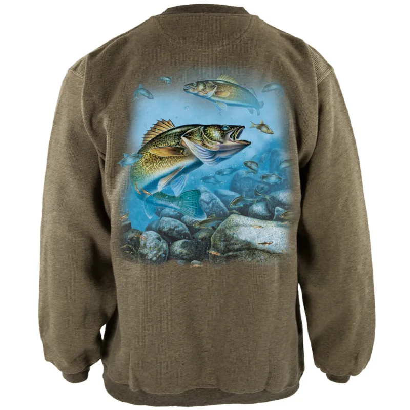 Action Walleye Fishing Henley Mens Pullover Sweatshirt sold by Old Glory