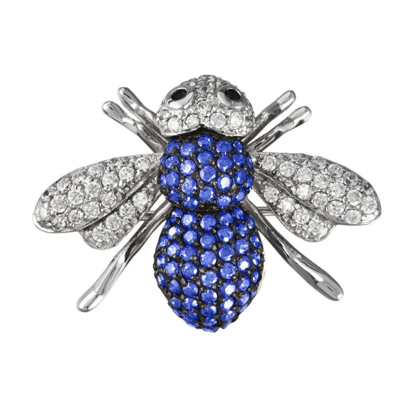 Blue Zirconia Studded Bee Sterling Silver Pin/Pendant sold by Old Glory