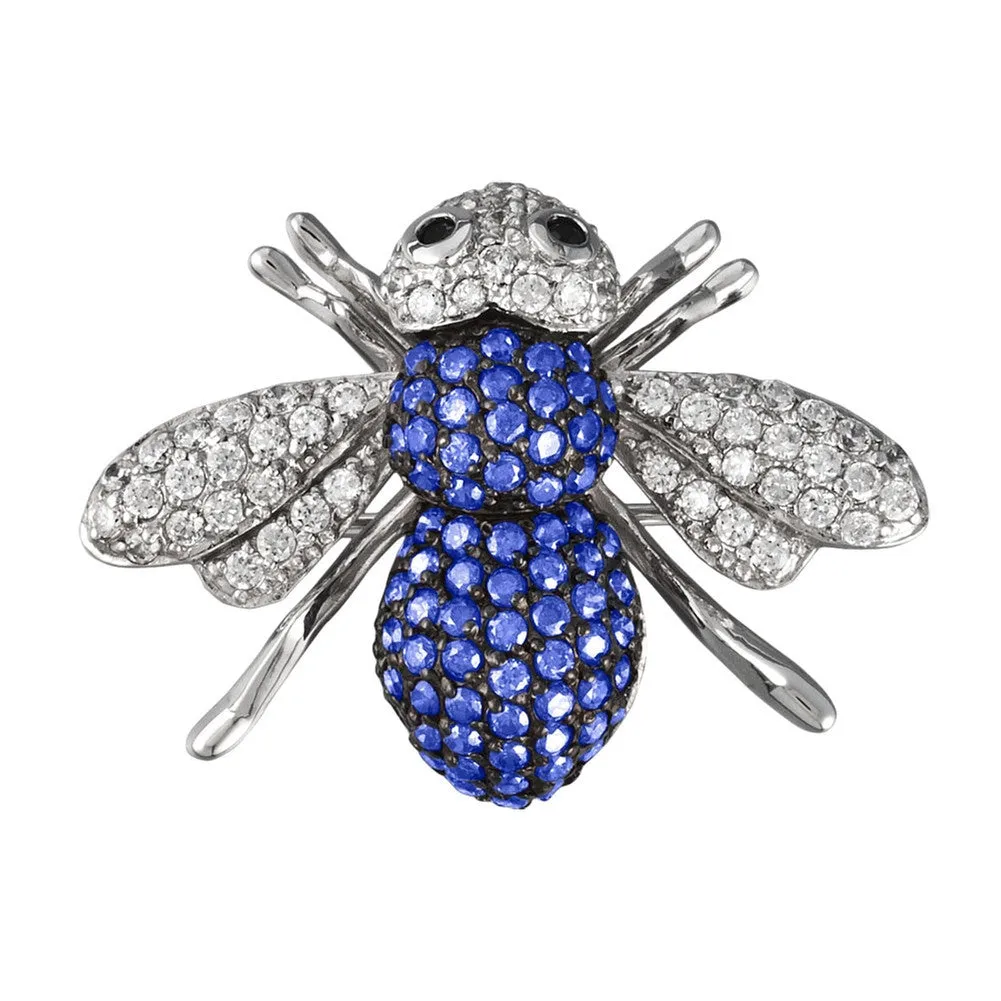 Blue Zirconia Studded Bee Sterling Silver Pin/Pendant sold by Old Glory