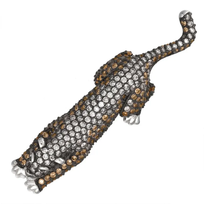 Zirconia Studded Jaguar Sterling Silver Pin sold by Old Glory