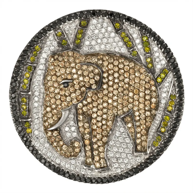 Zirconia Studded Elephant In Forest Sterling Silver Pin/Pendant sold by Old Glory