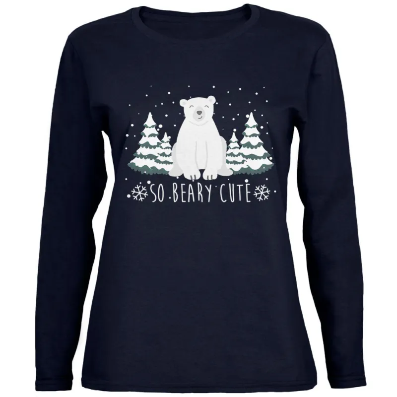 Winter So Beary Very Cute Polar Bear Pun Womens Long Sleeve T Shirt sold by Old Glory