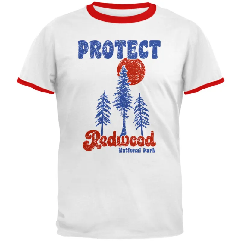 National Park Retro 70s Landscape Protect Redwood Mens Ringer T Shirt sold by Old Glory