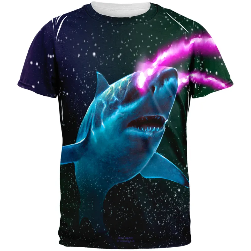 Galaxy Great White Shark Laser Beams All Over Mens T Shirt sold by Old Glory
