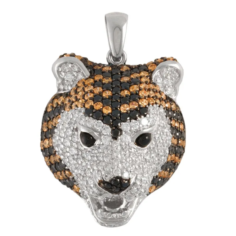Zirconia Studded Tiger Sterling Silver Pendant sold by Old Glory