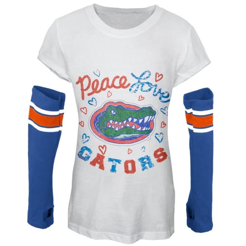Florida Gators - Peace Glitter Logo Girls Youth T-Shirt w/Detached Sleeves sold by Old Glory