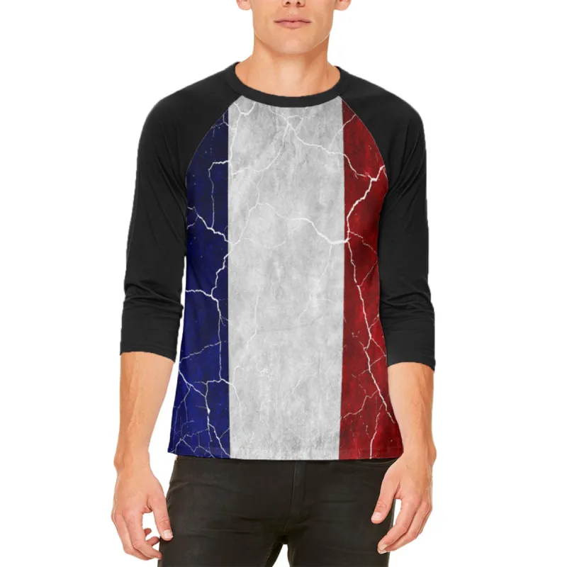 Distressed French Flag Mens Raglan T Shirt sold by Old Glory
