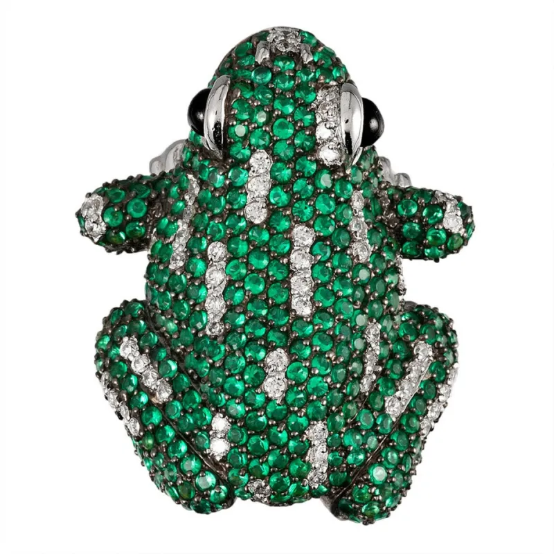 Zirconia Studded Bull Frog Sterling Silver Pin/Pendant sold by Old Glory