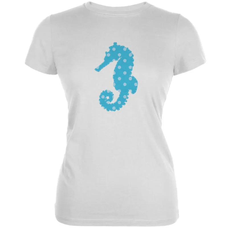 Summer - Seahorse Faux Stitched White Juniors Soft T-Shirt sold by Old Glory