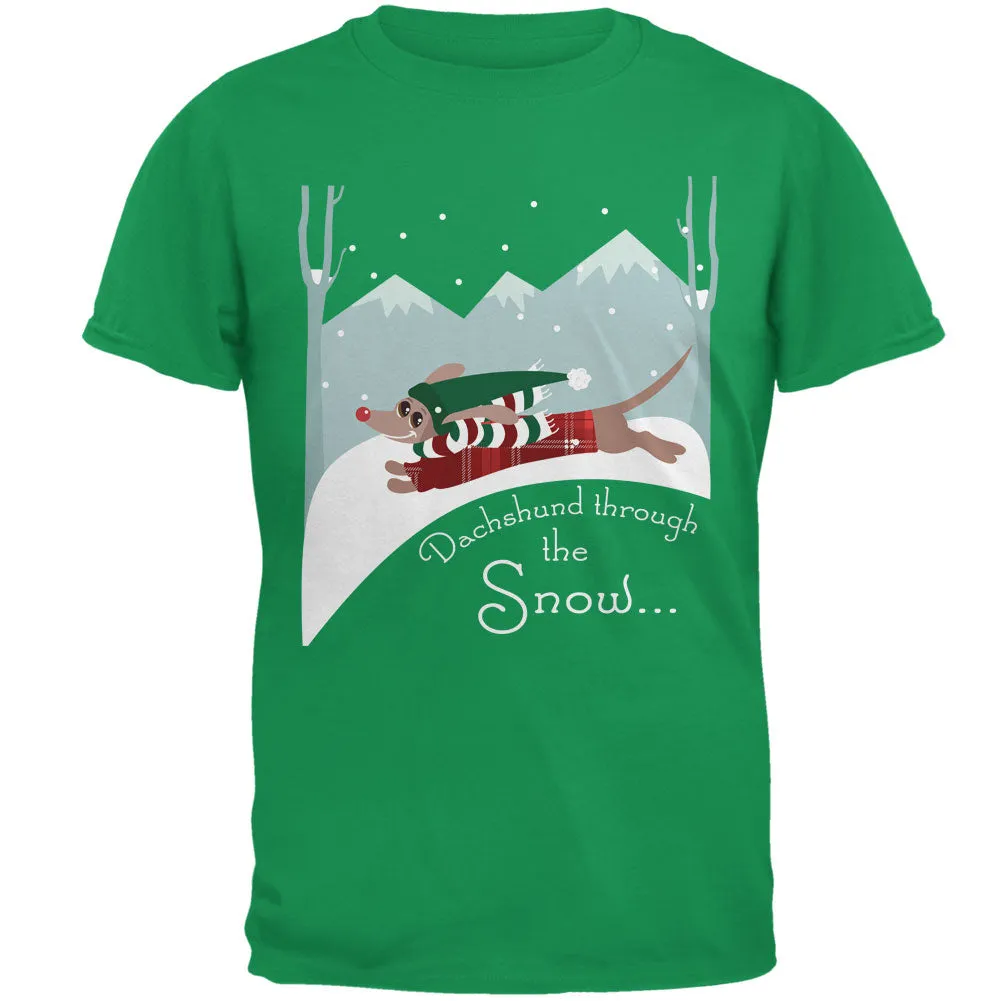 Christmas Dachshund Dashing Through the Snow Mens T Shirt sold by Old Glory