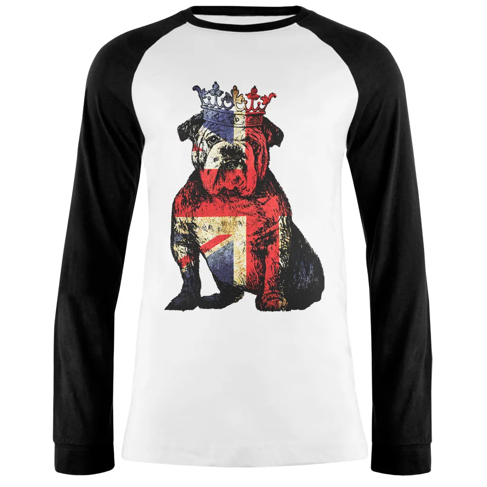 English British Bulldog Crown Grunge Flag Mens Long Sleeve Raglan T Shirt sold by Old Glory