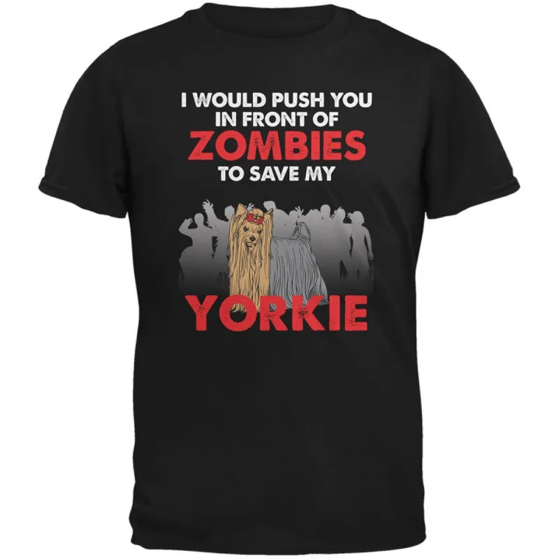 I Would Push You Zombies Yorkie Black Adult T-Shirt sold by Old Glory