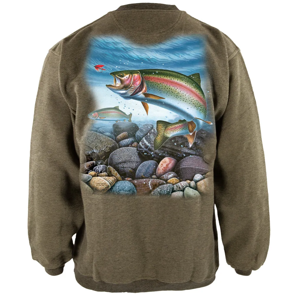 Action Rainbow Trout Fishing Henley Mens Pullover Sweatshirt sold by Old Glory