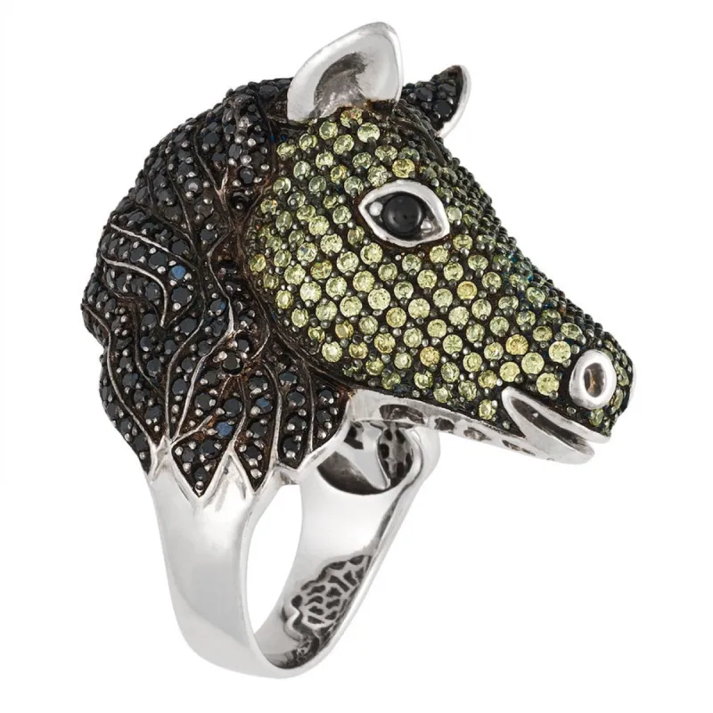 Zirconia Studded Horse Sterling Silver Ring sold by Old Glory