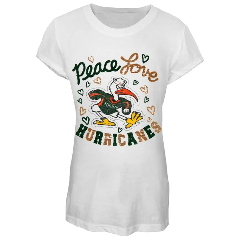 Miami Hurricanes - Peace Glitter Logo Girls Youth T-Shirt sold by Old Glory