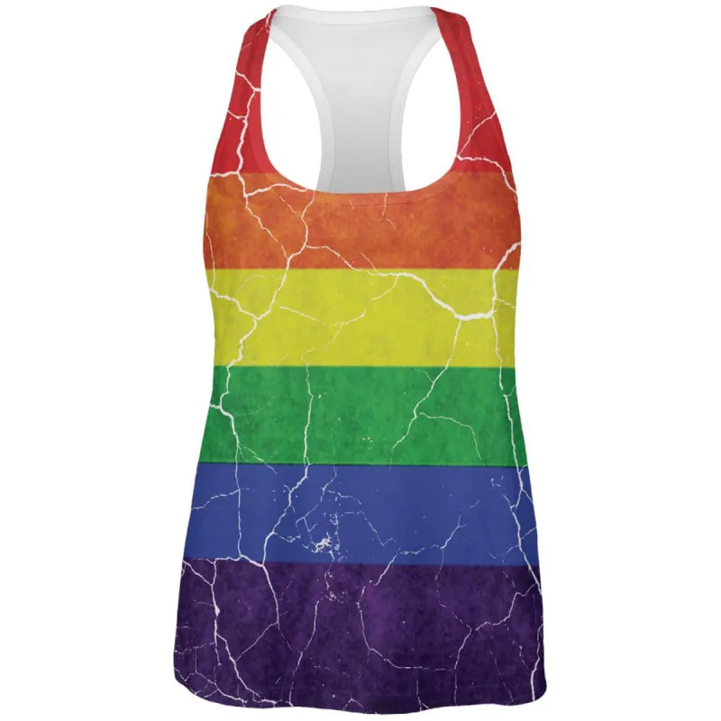 Distressed Gay Pride Flag All Over Womens Work Out Tank Top sold by Old Glory