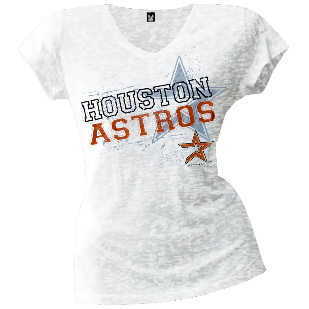 Houston Astros - Splatter Juniors Burnout V-Neck T-Shirt sold by Old Glory