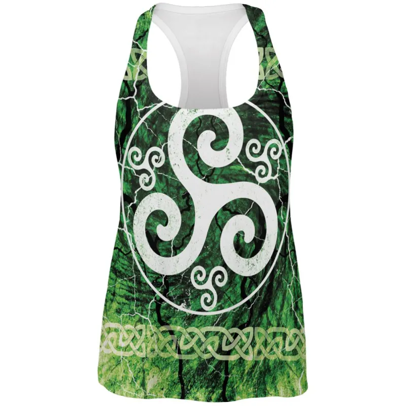 Celtic Triskelion Triskele Distressed All Over Womens Work Out Tank Top sold by Old Glory