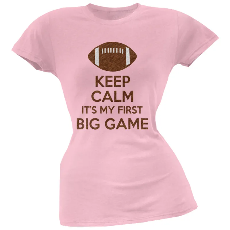 First Big Game Football Pink Juniors Soft T-Shirt sold by Old Glory