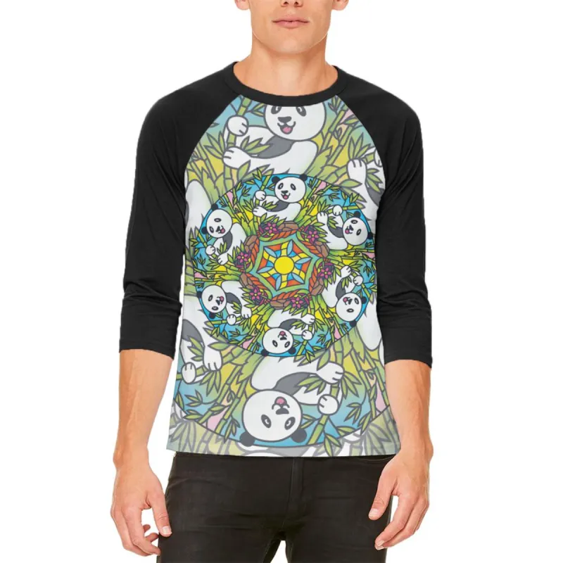 Mandala Trippy Stained Glass Panda Mens Raglan T Shirt sold by Old Glory