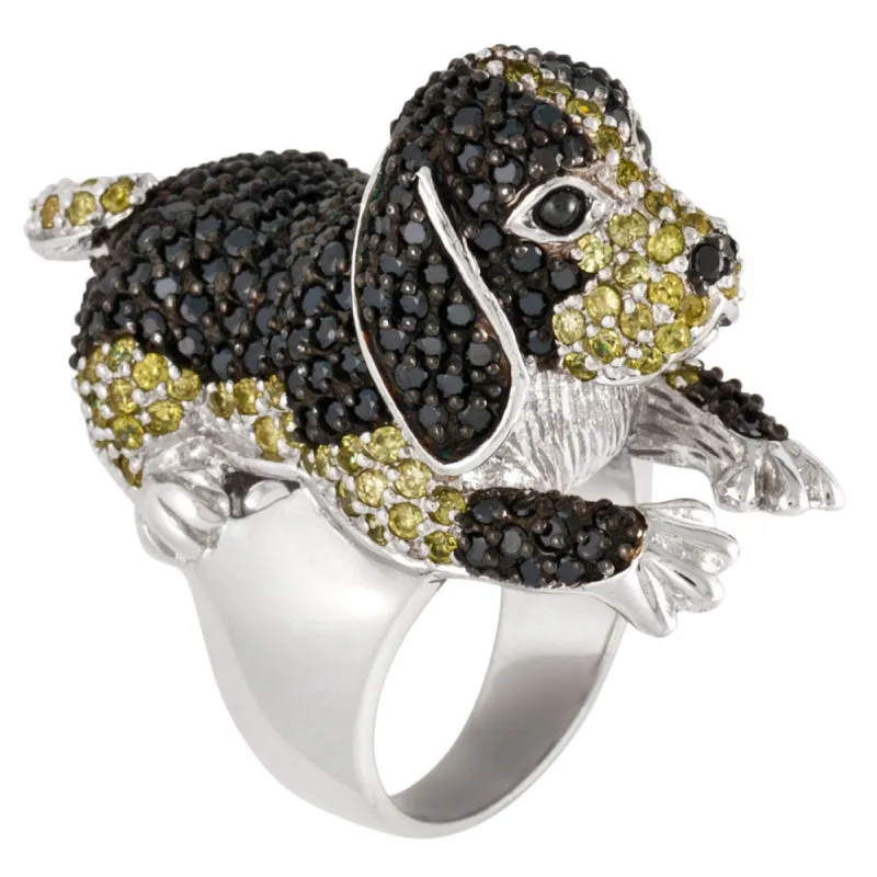 Zirconia Studded Large Beagle Sterling Silver Ring sold by Old Glory