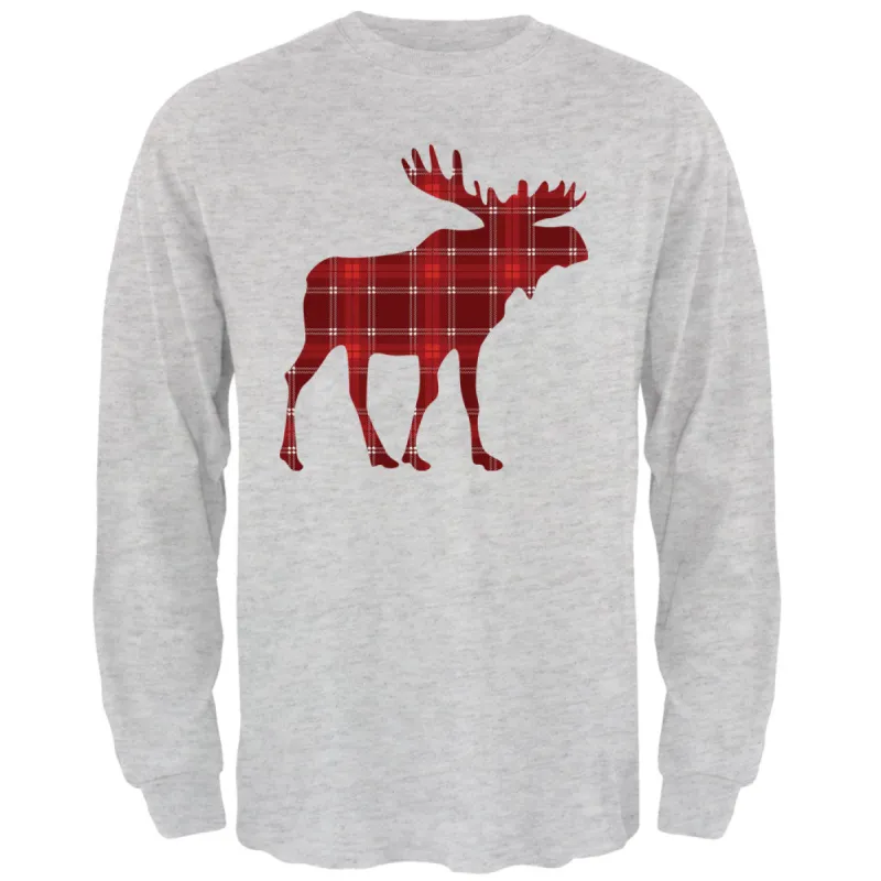 Autumn Plaid Moose Mens Long Sleeve T Shirt sold by Old Glory