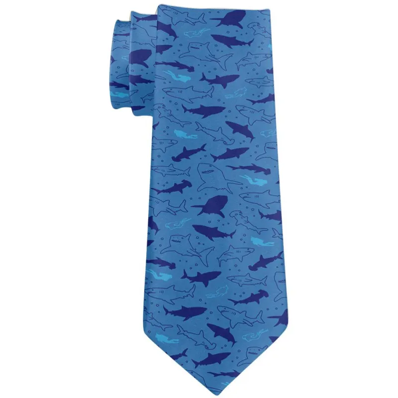 Shark Sharks Outline Repeat Pattern All Over Neck Tie sold by Old Glory