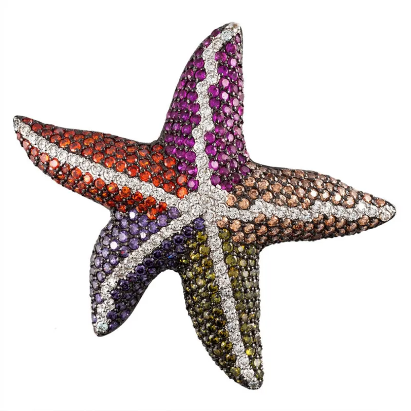 Zirconia Studded Starfish Sterling Silver Pin/Pendant sold by Old Glory