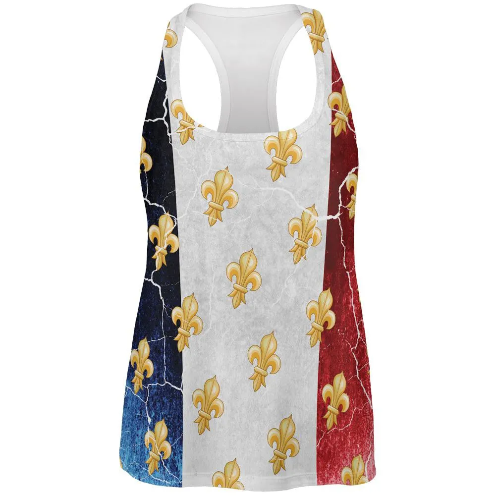 French Flag Grunge Distressed Fleur De Lis All Over Womens Work Out Tank Top sold by Old Glory