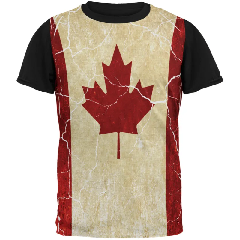 Canadian Flag Grunge Distressed All Over Mens Black Back T Shirt sold by Old Glory