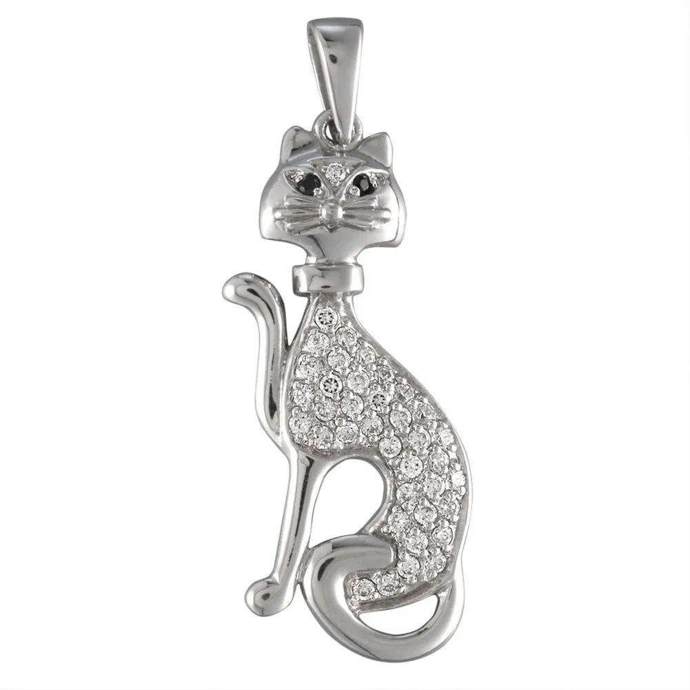 Zirconia Studded Cat Sterling Silver Pendant sold by Old Glory