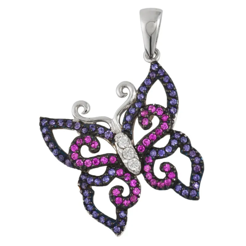 Black Zirconia Studded Butterfly Sterling Silver Pendant sold by Old Glory