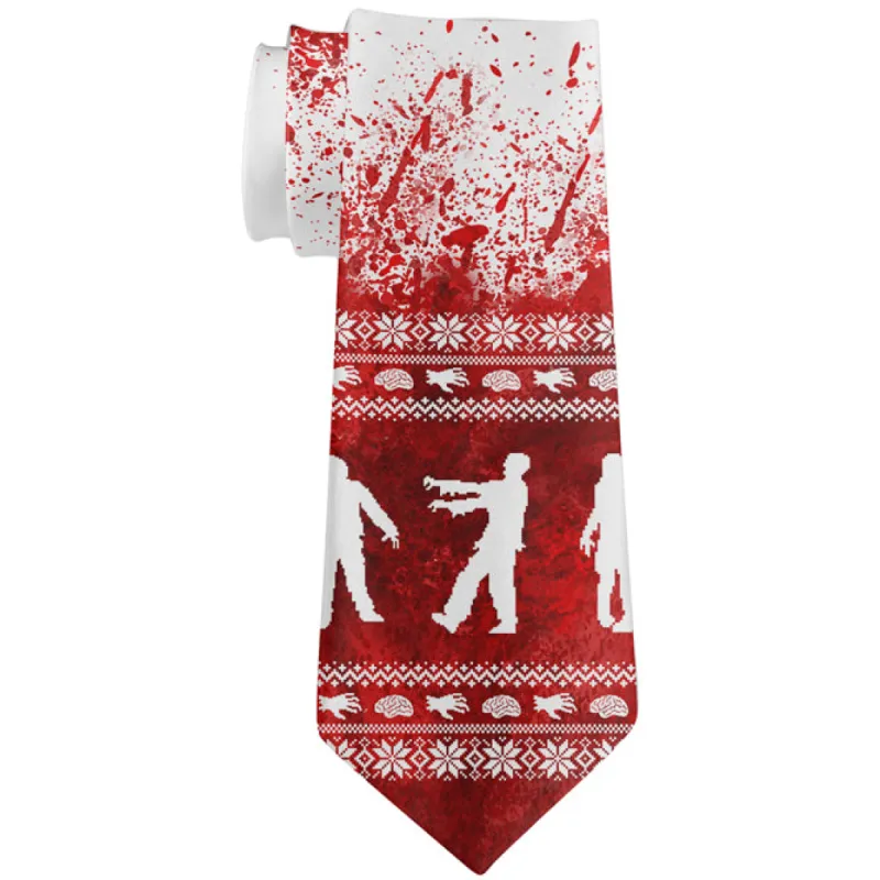 Ugly Christmas Sweater Bloody Zombie Attack Survivor All Over Neck Tie sold by Old Glory