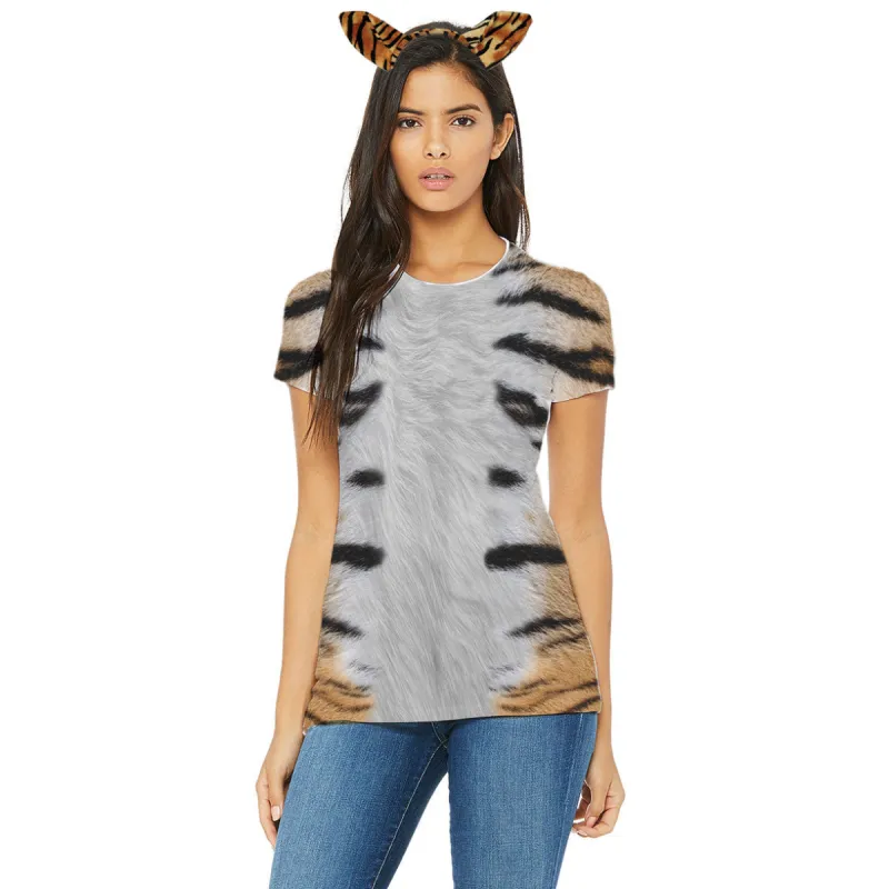 Halloween Costume Tiger All Over Womens Costume T Shirt with Tiger Ears Headband sold by Old Glory