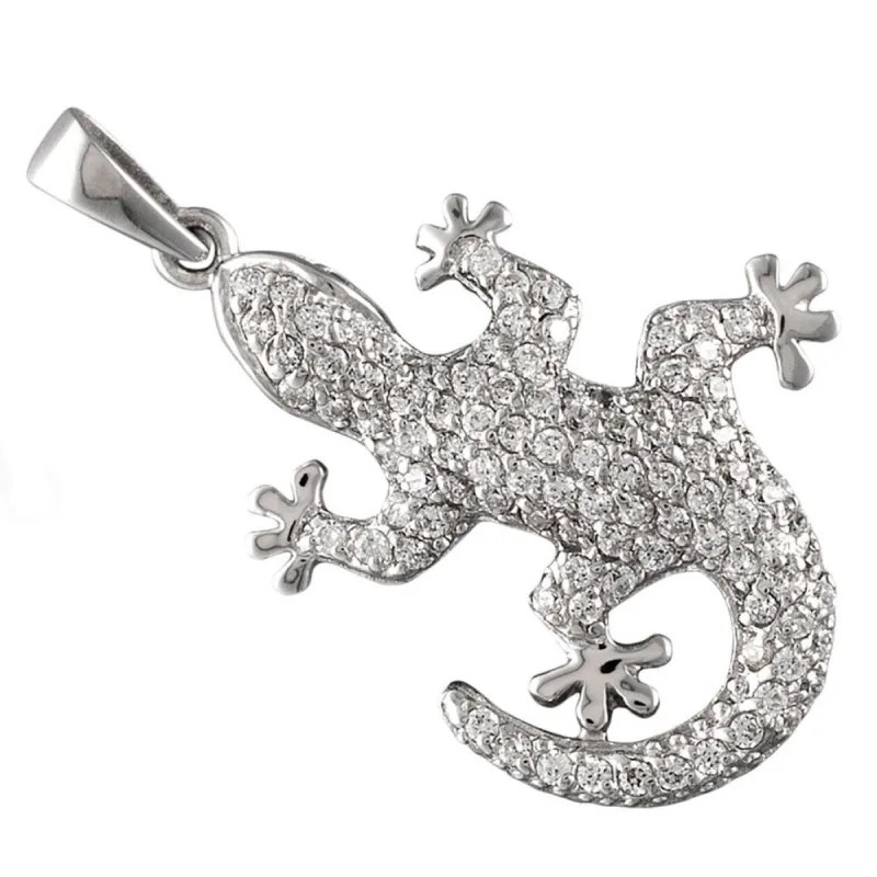 Zirconia Studded Small Gecko Sterling Silver Pendant sold by Old Glory