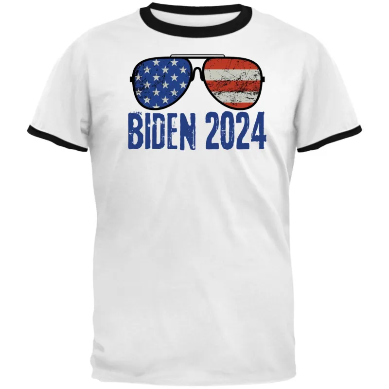 Election 2024 Biden USA Patriotic Aviator Glasses Mens Ringer T Shirt sold by Old Glory