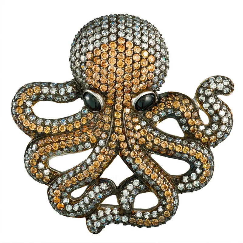 Zirconia Studded Octopus Sterling Silver Pin/Pendant sold by Old Glory