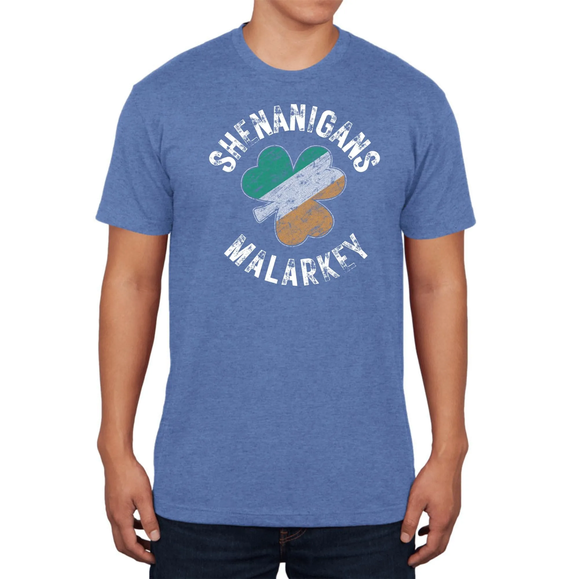 St Patricks Day Shenanigans Malarkey Distressed Irish Flag Clover Mens Tri-Blend T Shirt sold by Old Glory