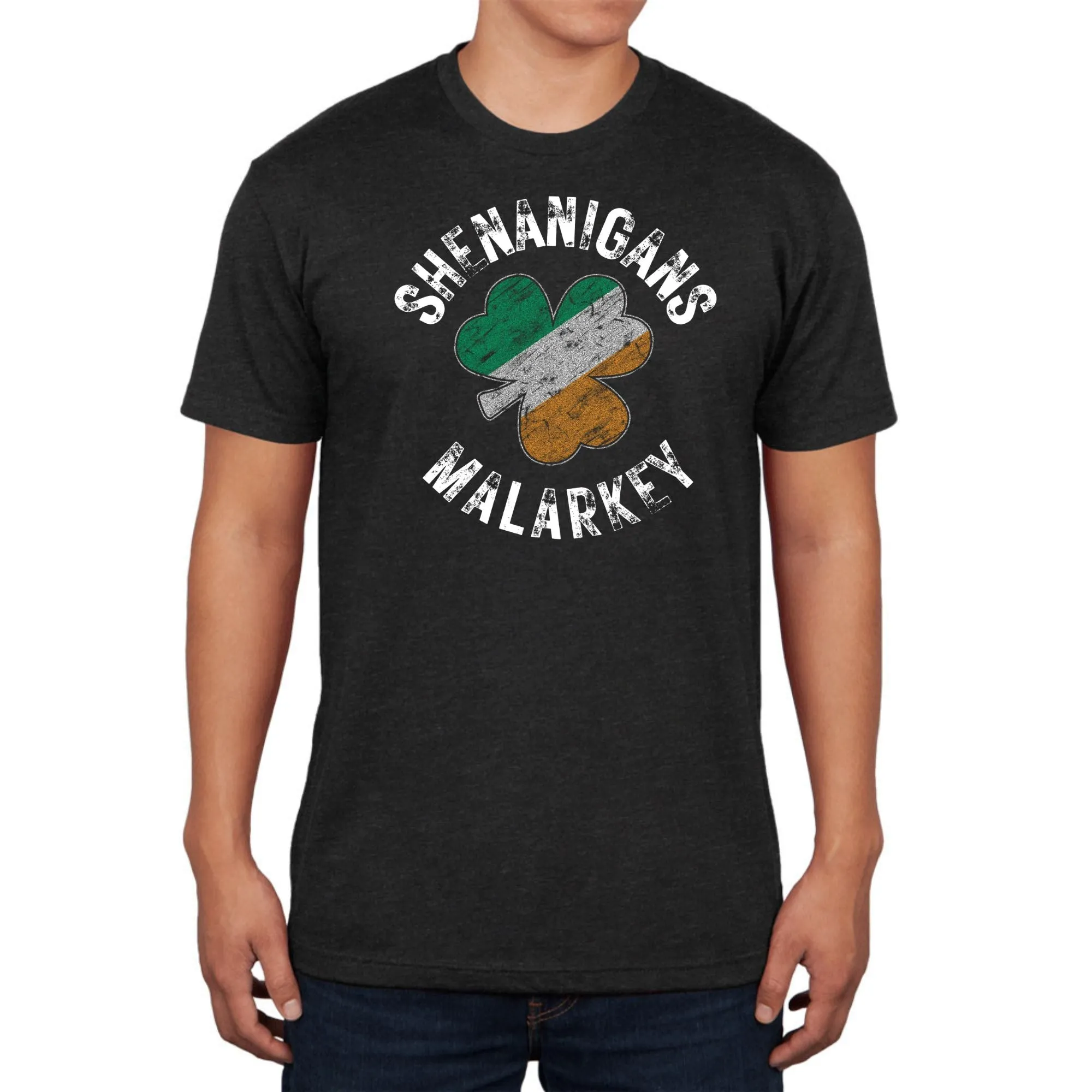 St Patricks Day Shenanigans Malarkey Distressed Irish Flag Clover Mens Tri-Blend T Shirt sold by Old Glory product image thumbnail 3