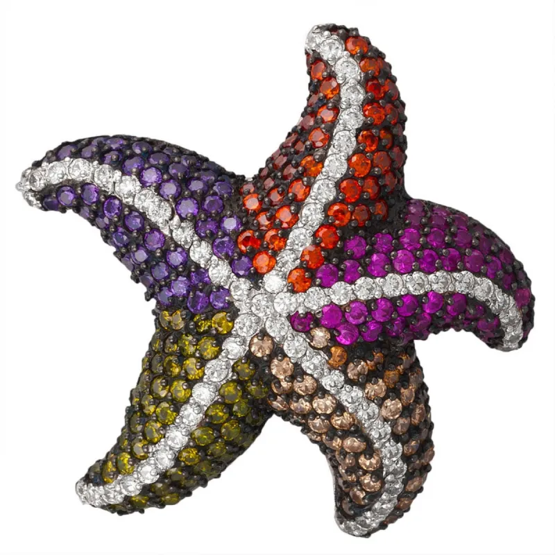 Zirconia Studded Starfish Sterling Silver Necklace Pendant sold by Old Glory
