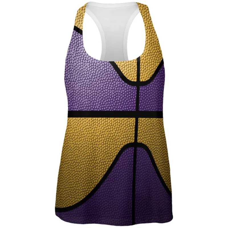 Championship Basketball Purple and Gold All Over Womens Work Out Tank Top sold by Old Glory
