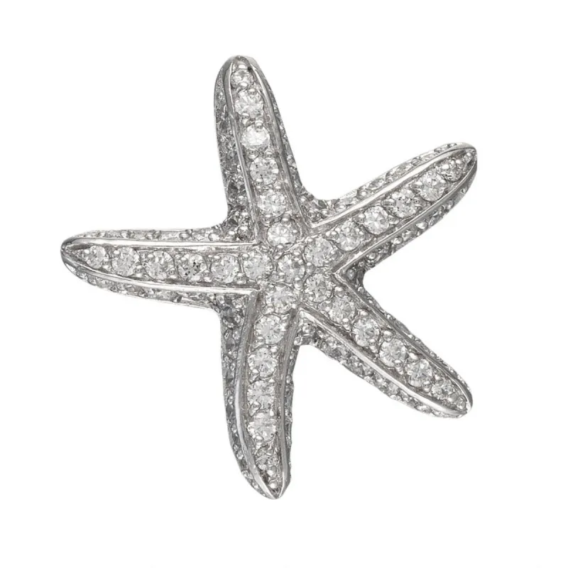 White Zirconia Studded Thin Starfish Sterling Silver Pendant sold by Old Glory