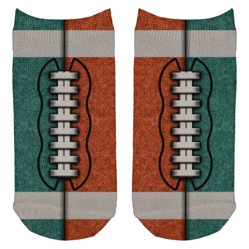 Fantasy Football Team Teal and Orange All Over Adult Ankle Socks sold by Old Glory